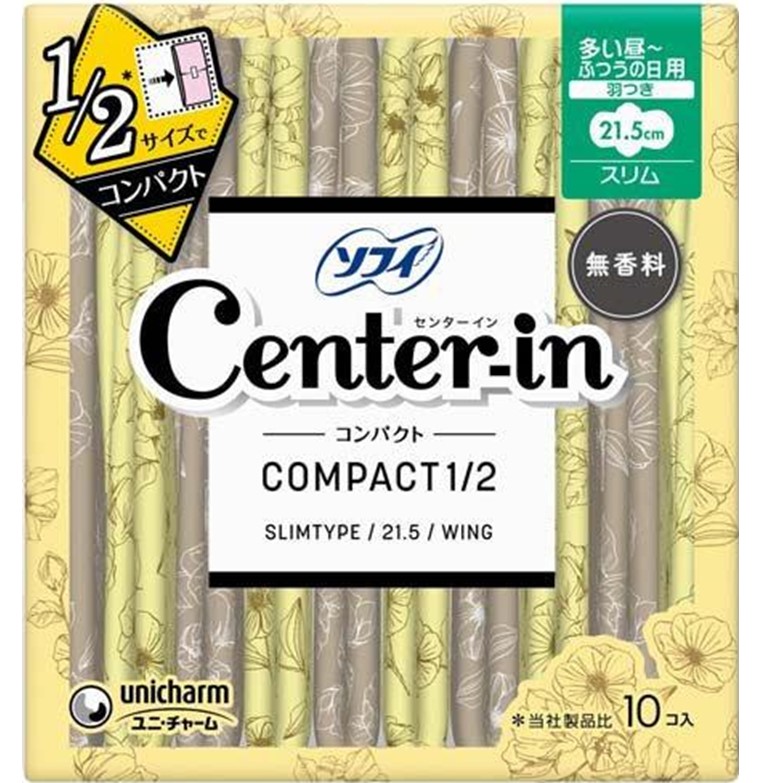 ソフィ センターインコンパクト1/2 無香 多い昼～ふつうの日用 スリム 羽つき 21.5cm 10コ入