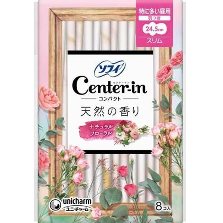 ソフィ センターインコンパクト1/2 ナチュラルフローラルの香り 特に多い昼用 スリム 羽つき 24.5cm 8コ入