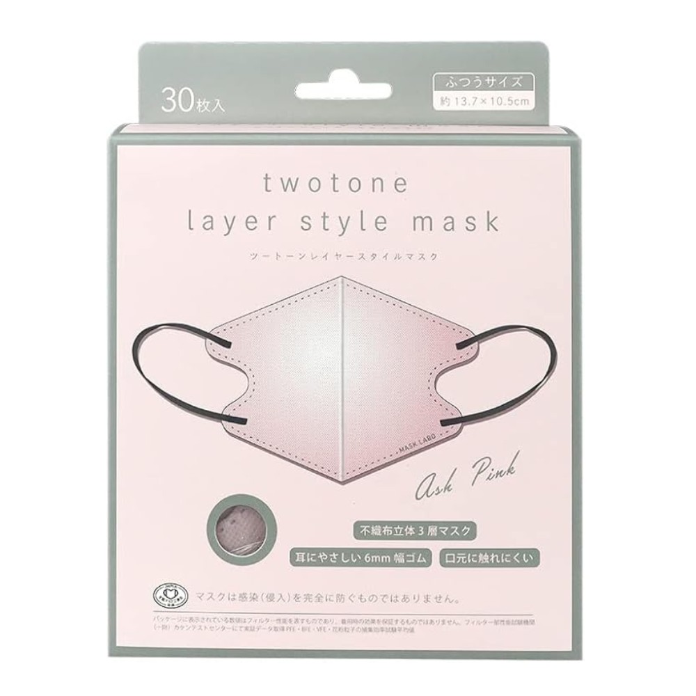 ツートーンレイヤースタイルマスク アッシュピンク 30枚入