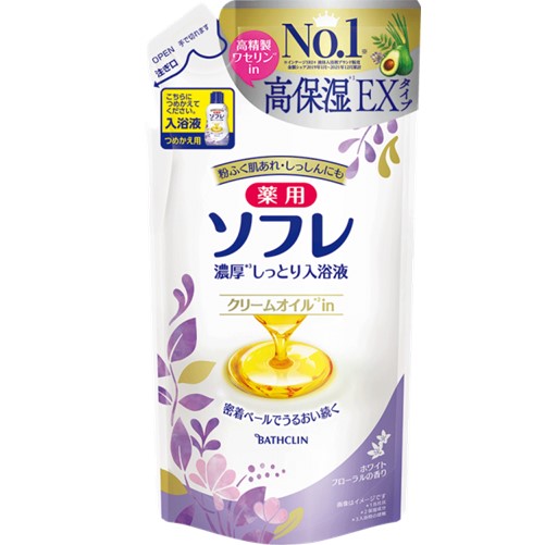 【医薬部外品】薬用ソフレ 濃厚しっとり入浴液 ホワイトフローラルの香り つめかえ用 400mL