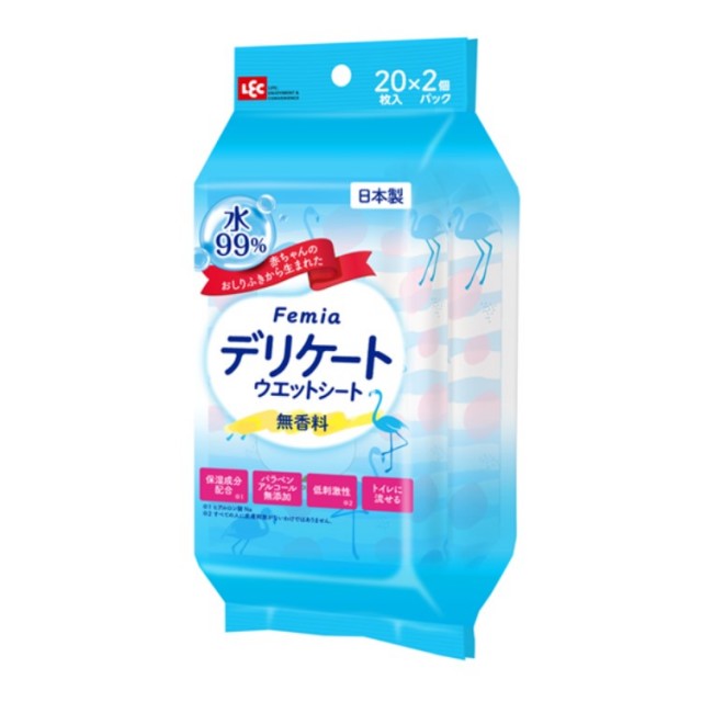 Femia フェムウェット デリケート ウェットシート 無香料 20枚入×2個パック