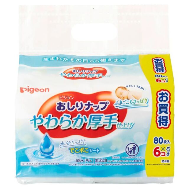 おしりナップ やわらか厚手仕上げ純水99％ 80枚入×6個パック