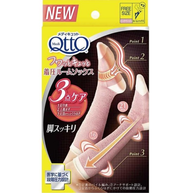 メディキュット フワッとキュッと着圧ルームソックス ベージュピンク フリーサイズ 1足