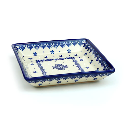 ポーランド食器　VENA社　UNIKAT 縁あり長方形皿　花　used ポーランド食器 VENA社 UNIKAT 縁あり長方形皿 ブルー縁取り