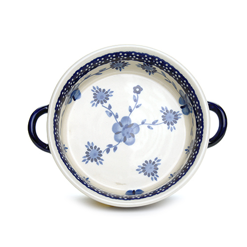 ポーランド陶器　ラウンドキャセロール・小