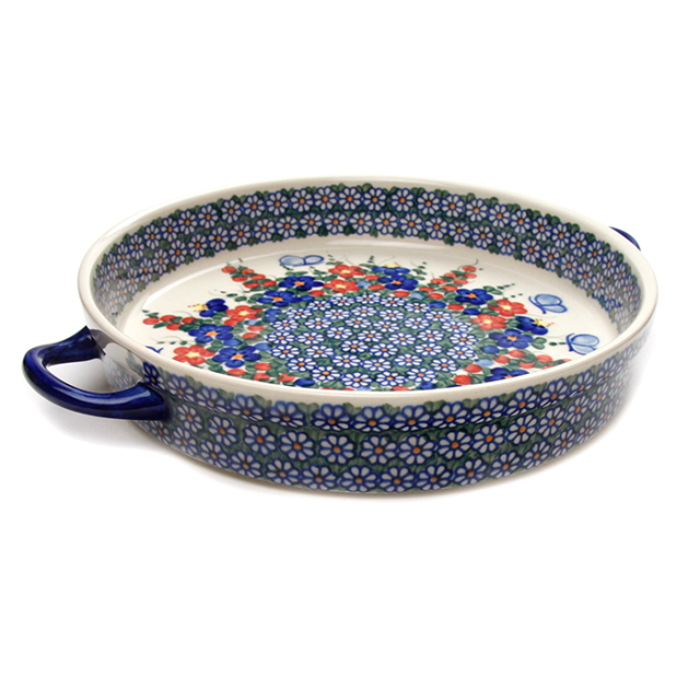 ポーランド陶器　ラウンドキャセロール・大