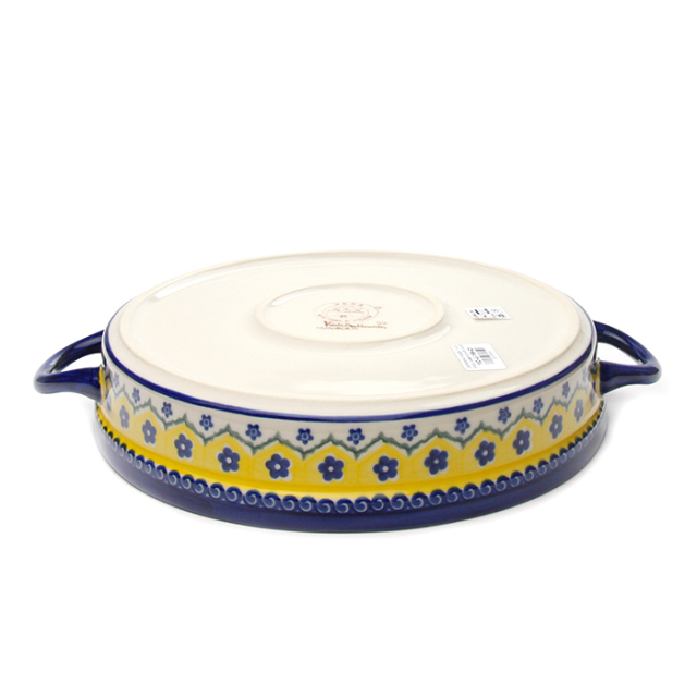 ポーランド陶器　ラウンドキャセロール・大