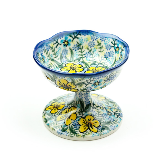 DORESDEN KRISTAL ドイツ製 オーバル脚付きボウル アクア 花 DORESDEN KRISTAL ドイツ製 オーバル脚付きボウル アクア 花