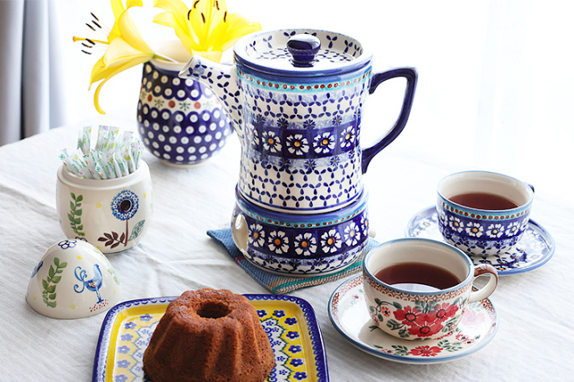 ポーリッシュ　ティーポット、ポットウォーマーセット ポットウォーマーポーリッシュポタリー(ポーランド食器)