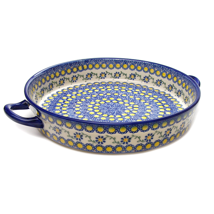 ポーランド陶器　ラウンドキャセロール・大