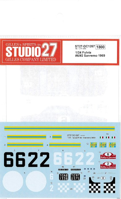 STUDIO27 デカール I社 1/24対応 フルビア #6/#2 1969 サンレモ ラリー