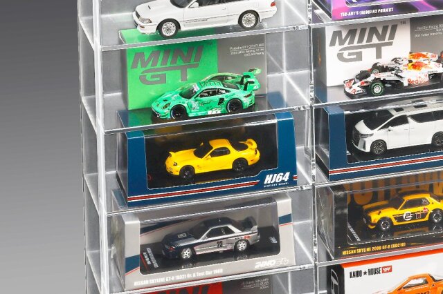 マホガニ色全塗装 INNO64 ホビージャパン ミニカーケース 収納 アクリル付 ミニカーケース】マホガニ色全塗装 36台収納 アクリル障子付
