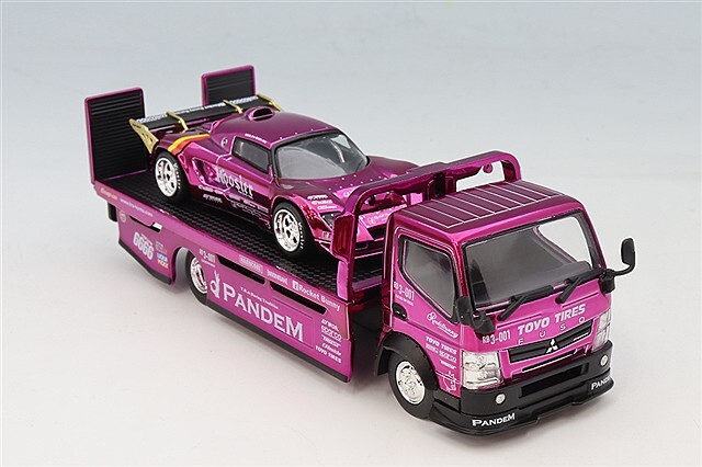 POP RACE x XCARTOYS 1/64 パンデム ロータス エリーゼ & 三菱 FUSO