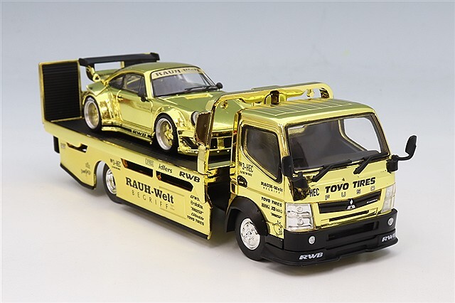 POP RACE x XCARTOYS 1/64 RWB 930 & 三菱 FUSO 車載トラック ゴールド