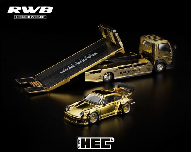 POP RACE RWB HEC 2026 中国 ゴールド POP RACE x XCARTOYS 1/64 RWB 930 & 三菱 FUSO 車載トラック ゴールド