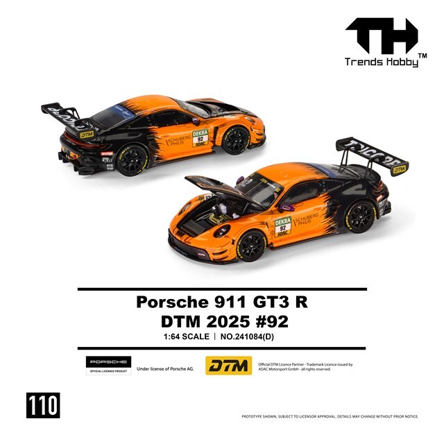 HB TC-D ドリフトカー ポルシェボディ付 ☆予約品☆ Trends Hobby 1/64 ポルシェ 911 GT3R 2025 DTM #92 M