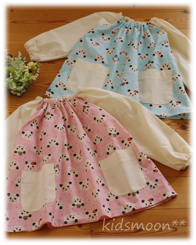 【パンダさんのファミリー】ラグラン袖 かぶりスモック