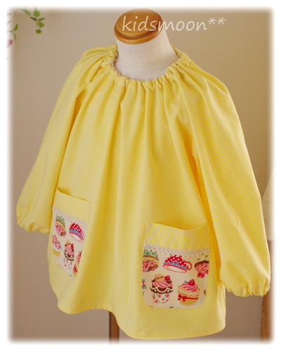 【国産良質のしあわせスモック・イエロー】襟ゴム ラグラン袖 かぶりスモック