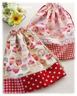 【スイーツ・カップケーキ】おきがえ袋 体操着入れ 巾着袋（サイズ変更料込み）