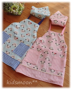 ハンドメイドキッズエプロン、三角巾 90~100 How to make a child's apron - Elastic type [90/100 size