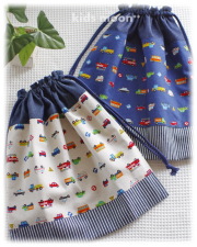 【はたらく・車キュート】おきがえ袋 体操着入れ 巾着袋（サイズ変更料込み）