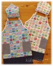 【カラフル電車】キッズエプロン＆三角巾セット