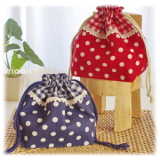 【ナチュラルドット＆チェック】お弁当巾着袋（サイズ変更料込み）