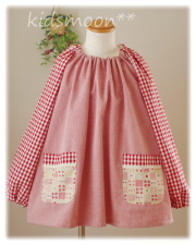 【国産良質のしあわせスモック・レッド】襟ゴム ラグラン袖 かぶりスモック