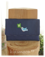 【シンプルな紺色無地にかわいいワンポイントアップリケ】集金袋 献金入れ 小物入れ お便り入れ ロザリオ袋（サイズ変更料込み）