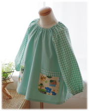 【国産良質のしあわせスモック・ミントグリーン（みずあさぎ色）】襟ゴム ラグラン袖 かぶりスモック