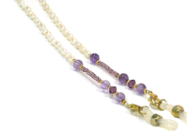 [アウトレット]パール&天然石チェーン03209001 ゴールド金具 パープル