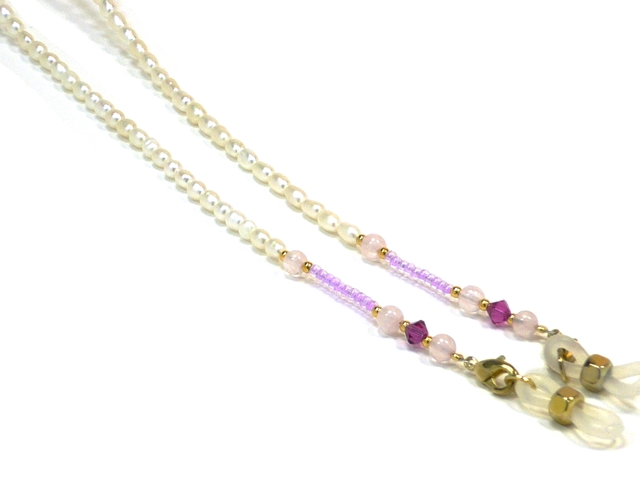 [アウトレット]パール&天然石チェーン03209001 ゴールド金具 ピンク