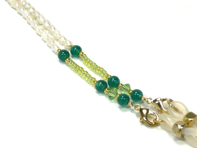[アウトレット]パール&天然石チェーン03209001 ゴールド金具 グリーン