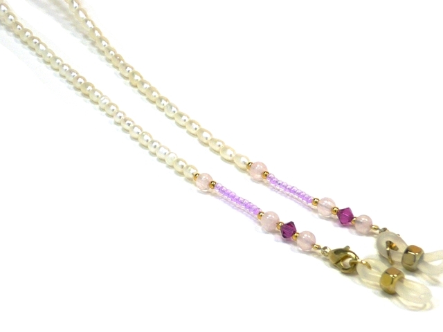 [アウトレット]パール&天然石チェーン03209001 ゴールド金具 ピンク