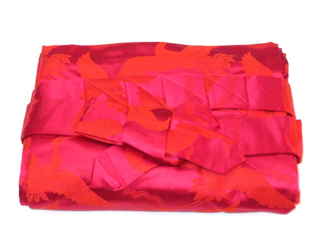 オレンジ色の鶴模様の袋つき　　　お琴 三味線・お琴の老舗 菊岡 中むら】お琴用 ブロケード琴袋(丸袋)