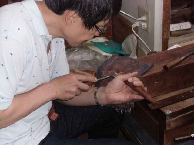 三味線修理　中木付け