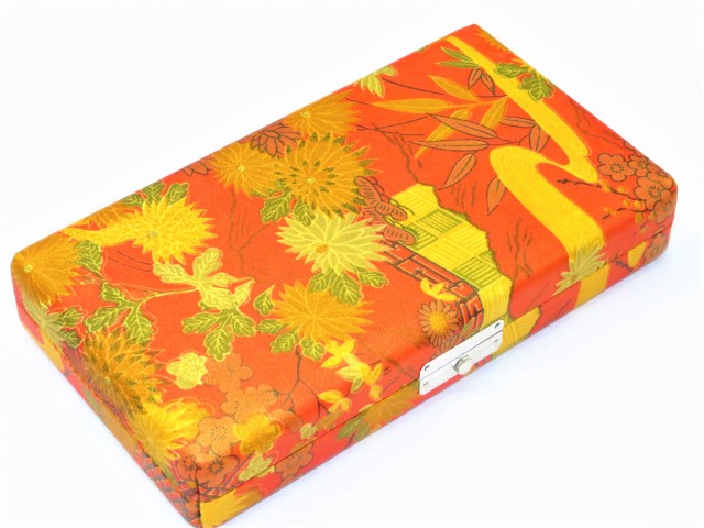 高級本革『雅』　長唄・津軽三味線用　職人手作り2丁撥入れ045　朱色