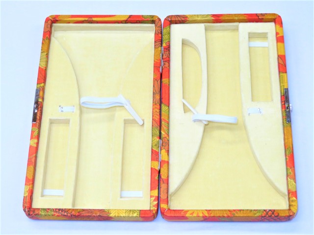 高級本革『雅』　長唄・津軽三味線用　職人手作り2丁撥入れ045　朱色