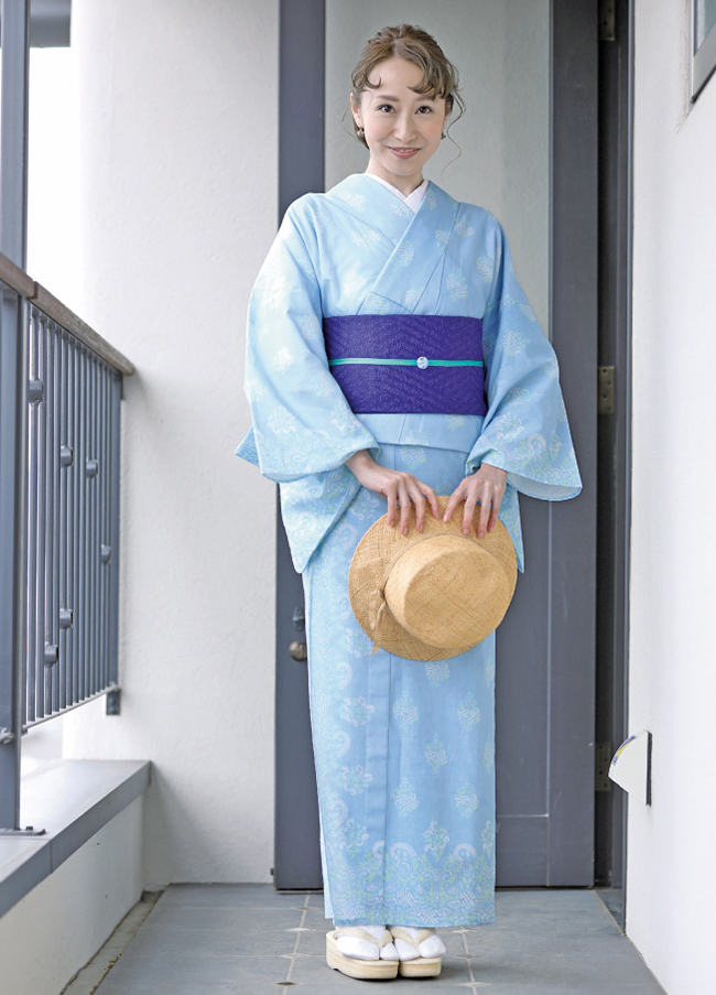 綿麻きもの 59kimono フレームサラサ ブルー
