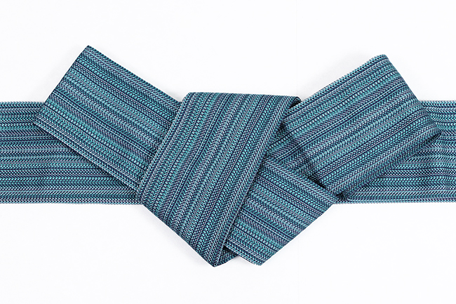 博多織 西村織物 正絹 角帯 道轍 刺子縞 青緑×紺
