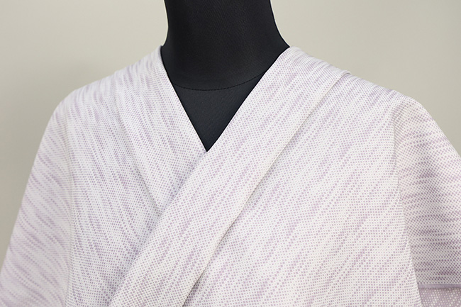 【受注生産品】ワタマサタマサ 洗える正絹お召し着尺 ala elle（アラ・エル）  ダイヤぼかし 絣 白×薄紫