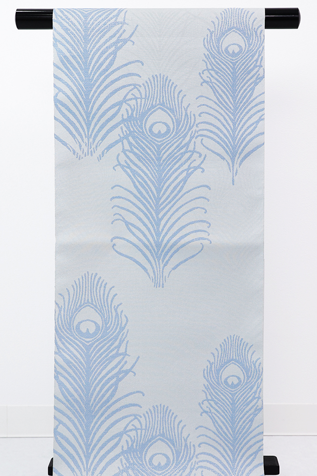 蔦屋久兵衛 ひとえ八寸帯（兵児帯） 孔雀羽 灰色×水色