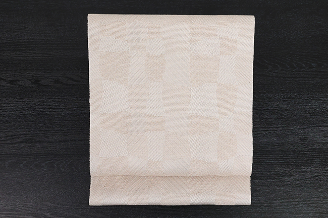 OLN 八寸名古屋帯 波石畳 グレージュ お仕立て付き