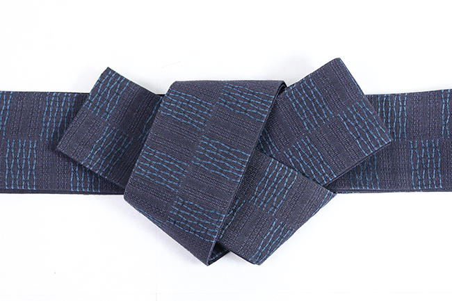 本麻 両面角帯 夏帯 よろけ市松 青×紺