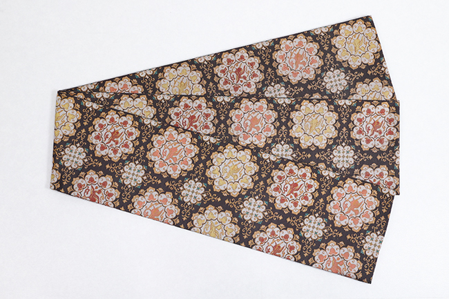 西陣織 正絹半幅帯  花鳥アラベスク文様