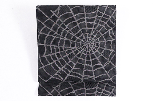 正絹 紋紗 八寸名古屋帯 HATAOTO 博多織 夏帯  蜘蛛の巣 黒