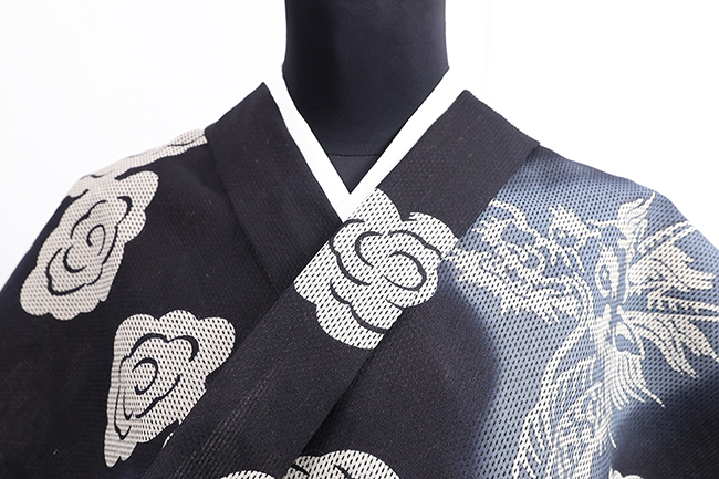 浜松注染 浴衣(ゆかた) 注染 刺子風 雲龍 黒×ベージュ