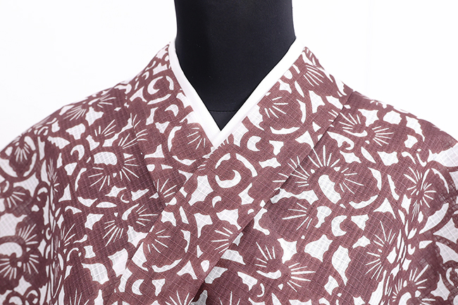 綿麻 紅梅 夏着物 越後型染 紺仁工房  蔦 赤茶