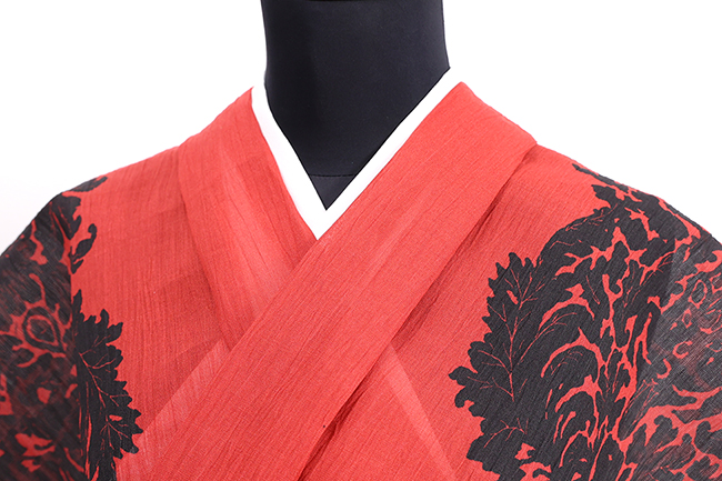 本麻 夏着物 小千谷ちぢみ 杉山織物 楊柳  RUMIX ダマスク 赤