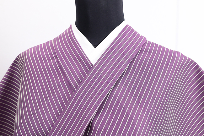 米沢織 夏KIPPE(きっぺ) 綿麻 涼しま  縞 紫×白 ◆男女兼用◆